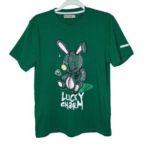 BKYS Lucky Charm Tshirt S Mens Green Rhinestone Graphic‎ Print Tee Size Small